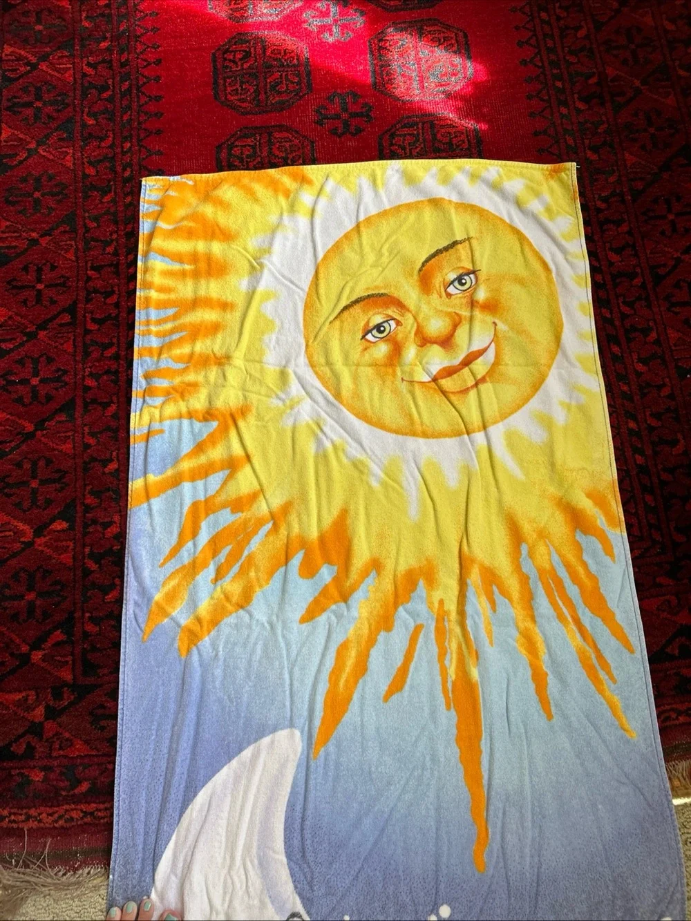 Vintage Hilasel Celestial Moon And Sun Beach Towel Incredible Shape! Excellent!